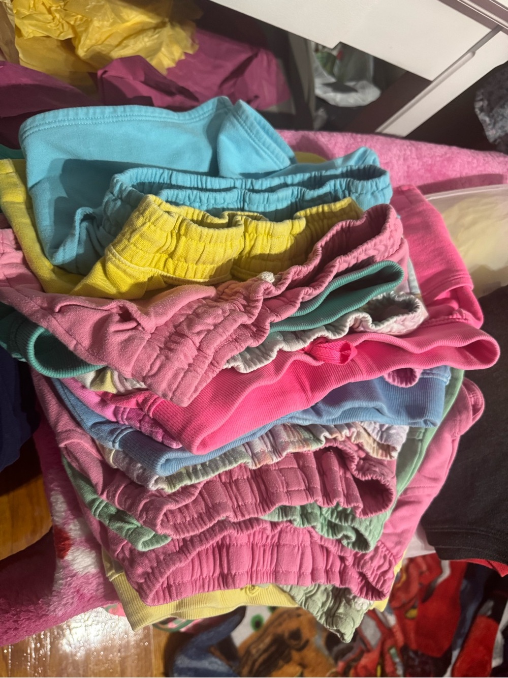 Girls Elastic Waist Shorts - Pink, Blue, Yellow Mix